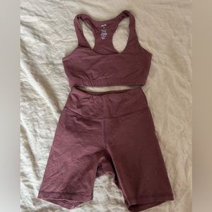 Mate the label cocoa organic stretch sports bra and biker short set